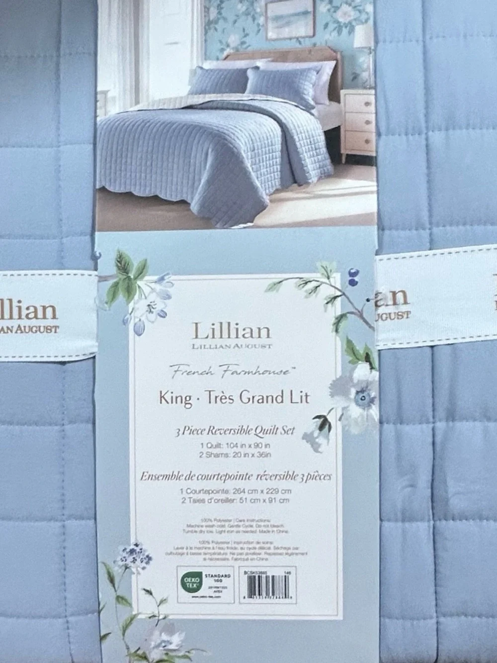 Lillian August Blue King Reversible Quilt Set 104”x90”